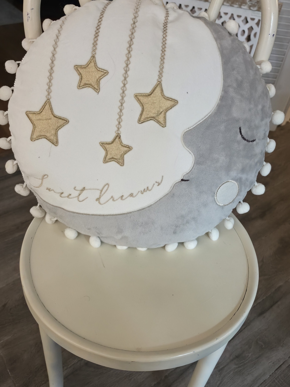 Sweet Dreams Moon Star Decorative Pillow - Gray & White with Gold Accents